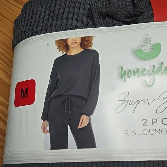 Honeydew Charcoal Ribbed Lounge Set - Picture 2 of 4